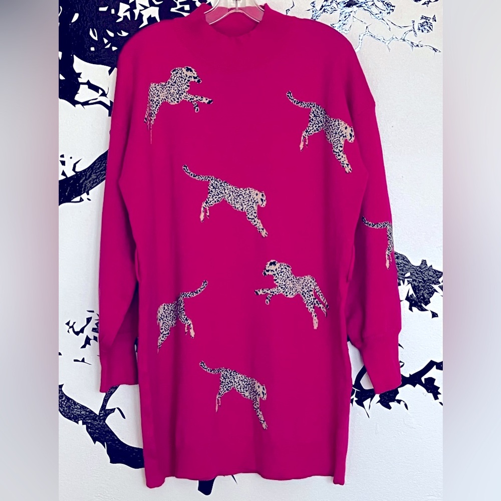 🐆Entro Cheetah Print Hot Pink Sweater Dress NWT Size Medium